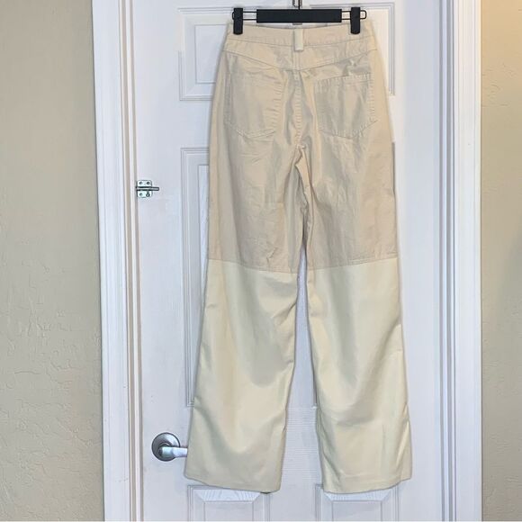 Mistress Rocks Faux Leather and Twill Paneled Pants Cream Size Extra Small - Picture 3 of 10